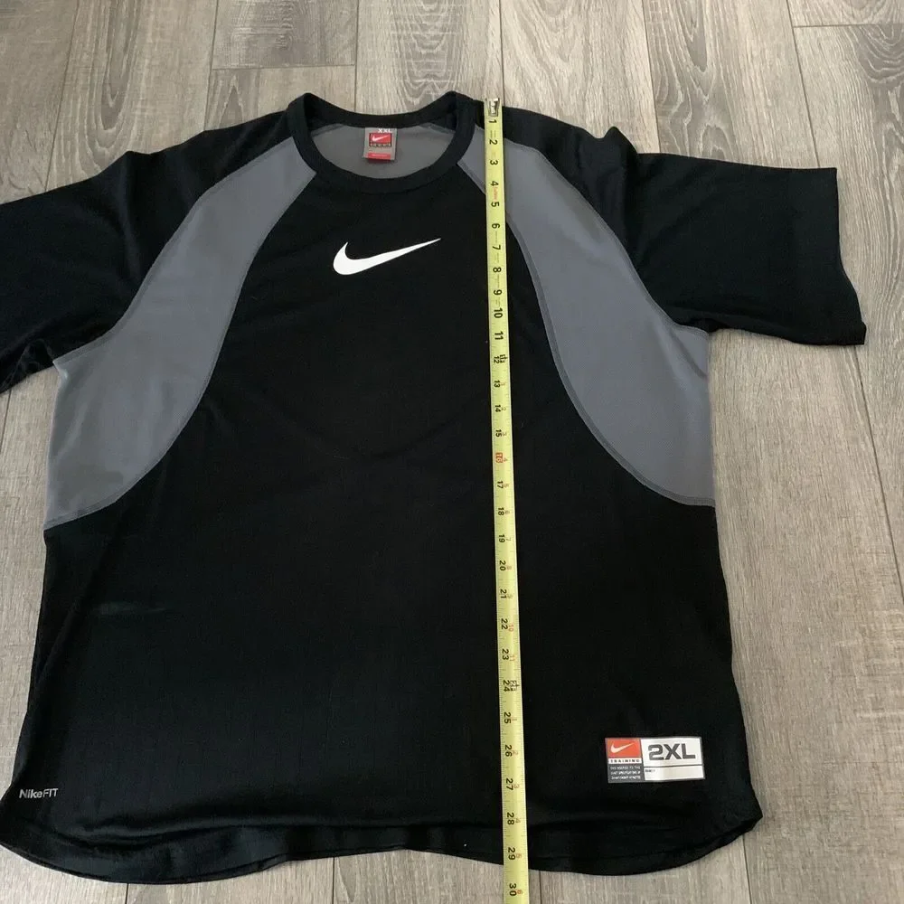 NEW Nike Athletic Top Mens‎ 2XL Black Gray Team FIT DRY Center Swoosh Stretch